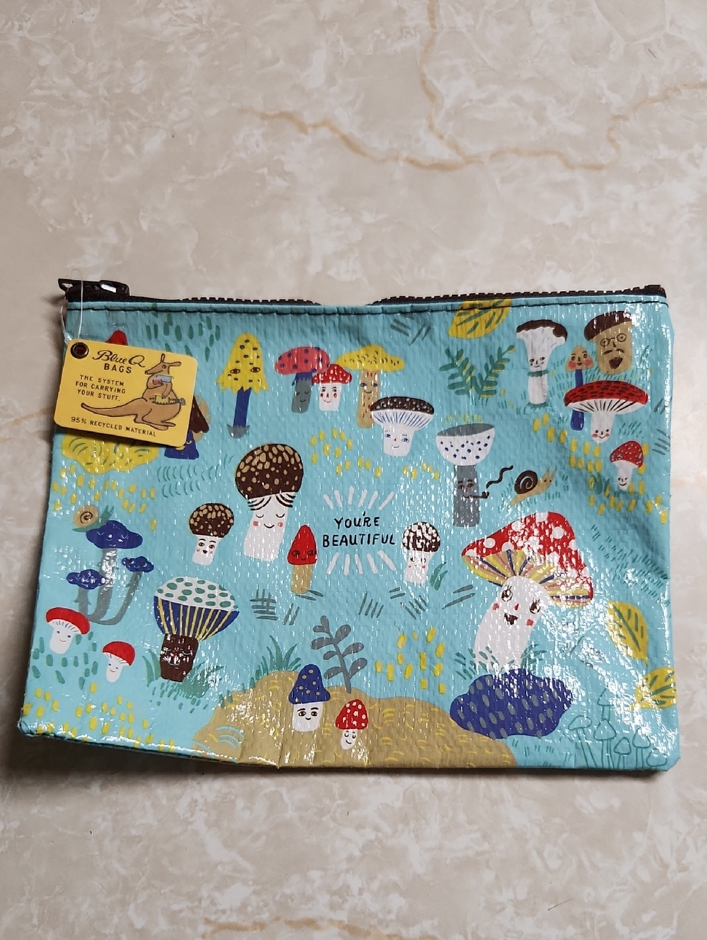 Blue Q Pouch Mushroom "You're Beautiful" Zipper Bag Pouch New